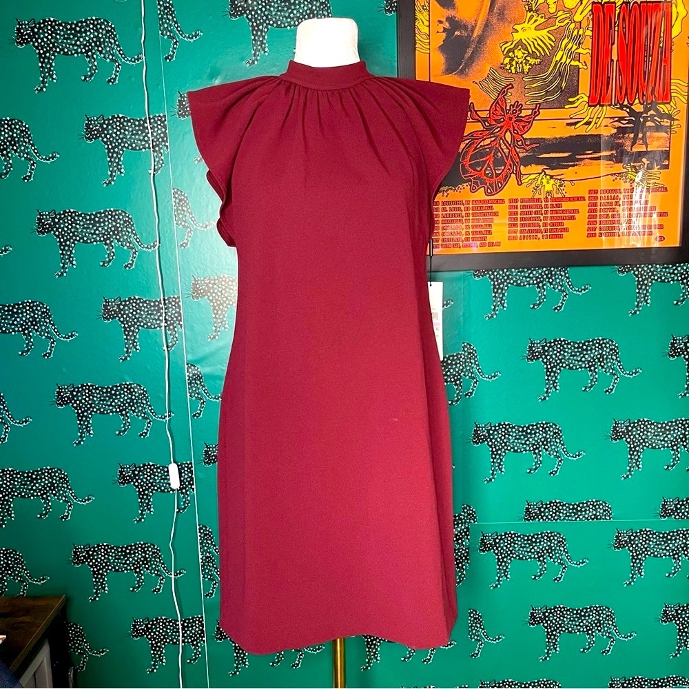 Calvin Klein Burgundy Mock Neck A Line Dress Size 6p